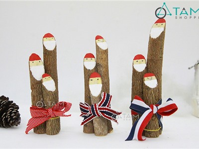 Bộ 3 người tuyết bằng gỗ trang trí Noel số 28 (có 3 kiểu nơ)